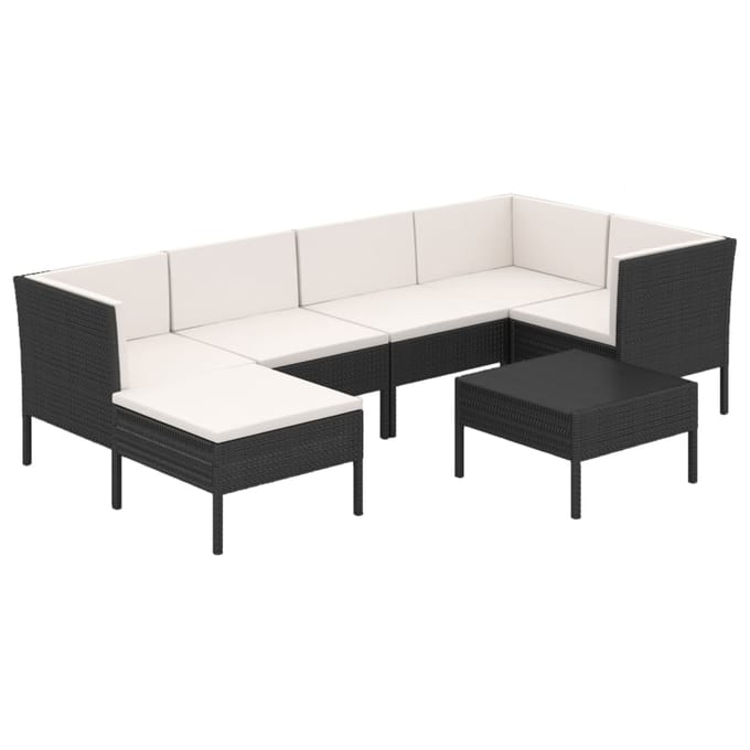 vidaXL - 7-delige - Loungeset - met - kussens - poly - rattan - zwart