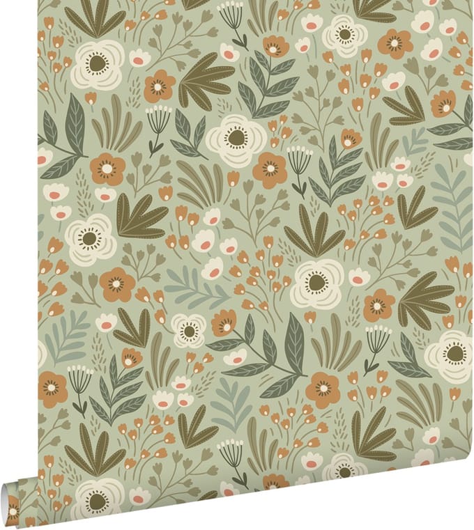 ESTAhome behang bloemetjes vergrijsd groen - 50 x 900 cm - 131070