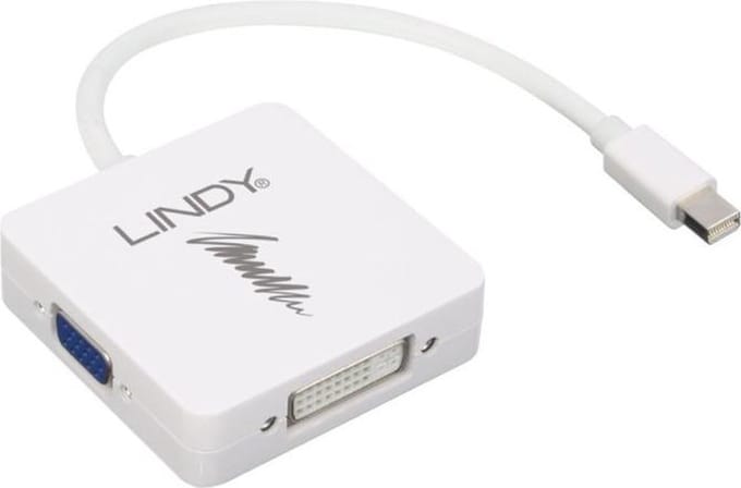 Lindy 41035 - Video-adapter - Mini DisplayPort naar HDMI/DVI/VGA - 4K ondersteuning - Wit