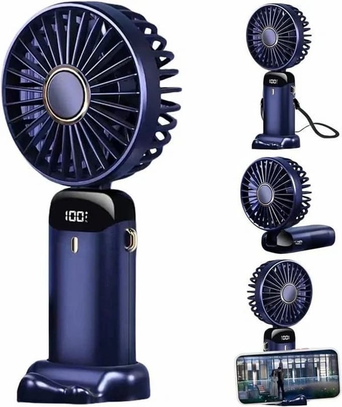 Draagbare ventilator - mini handventilator in blauw met digitaal display