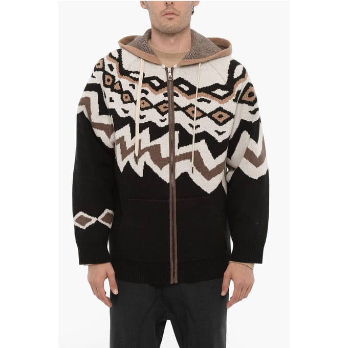 Boxy Fit Wollen Trui met Capuchon in Beige, Nero