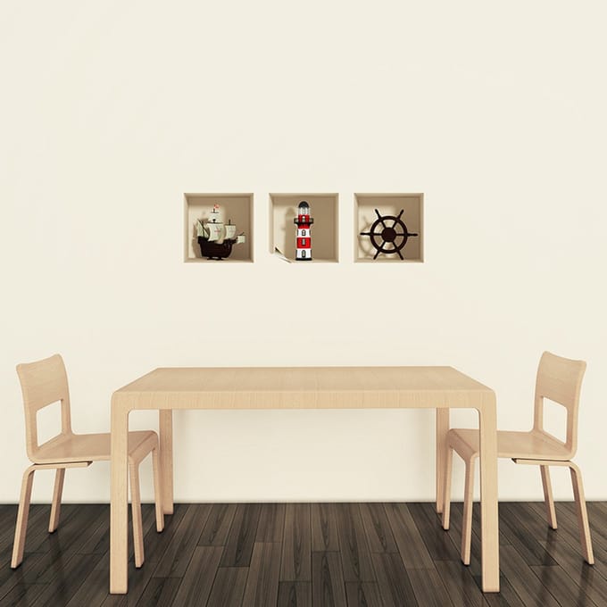 Sticker met 3D-effect, nautische decoratie, 30 x 90 cm