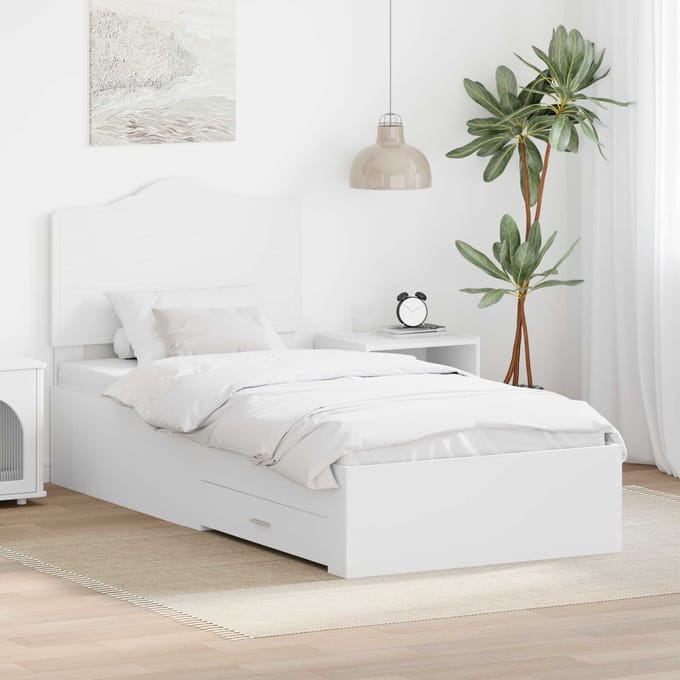 vidaXL - Bedframe - met - lade - met - hoofdeinde - Wit - 90 - x - 190 - cm - Bewerkt - hout