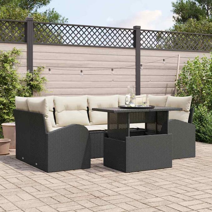 vidaXL - Tuinbank - Set - 7 - st - Zwart - [Synthetisch]: - Poly - Riet