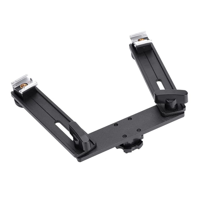 Aluminiumlegering Beugel Houder Standaard met Dubbele Flitsschoen voor Camera Flitser Speedlite black