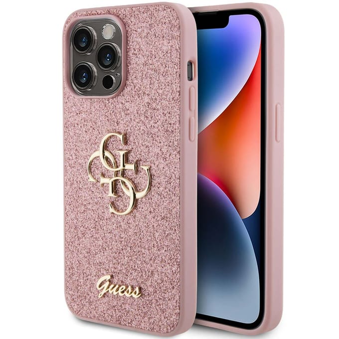 Guess 4G Logo Glitter Back Case - Geschikt voor Apple iPhone 15 Pro Max (6.7") - Roze