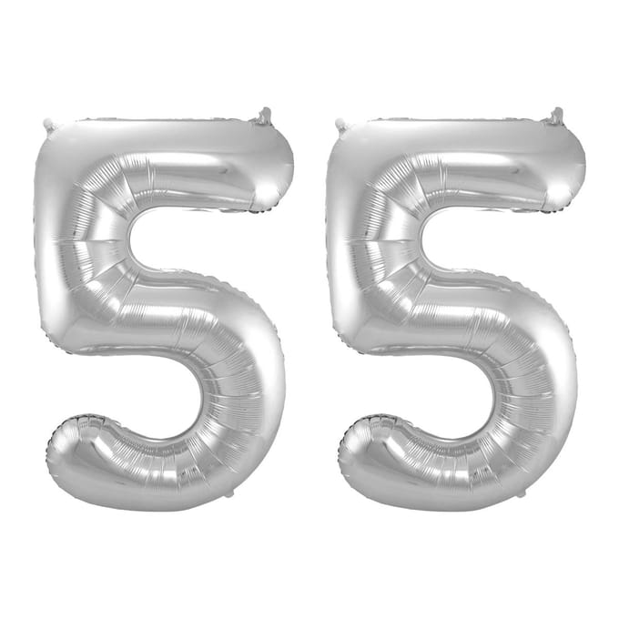 Folieballon 55 jaar - Zilver - 86 cm