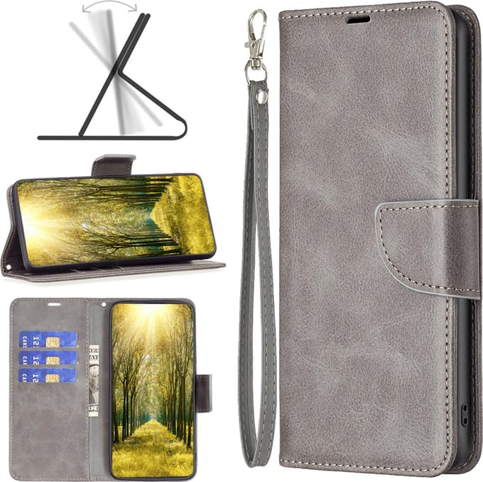 MobyDefend Hoesje - Geschikt voor iPhone 16 Plus - Wallet Book Case Met Koord - Grijs