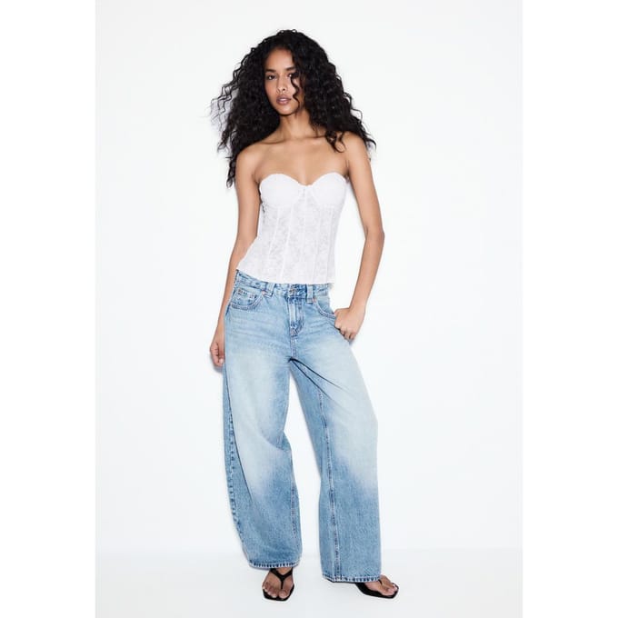 Stradivarius D80 Barrel fit jeans  MIDDENBLAUWE DENIM WASSING 36