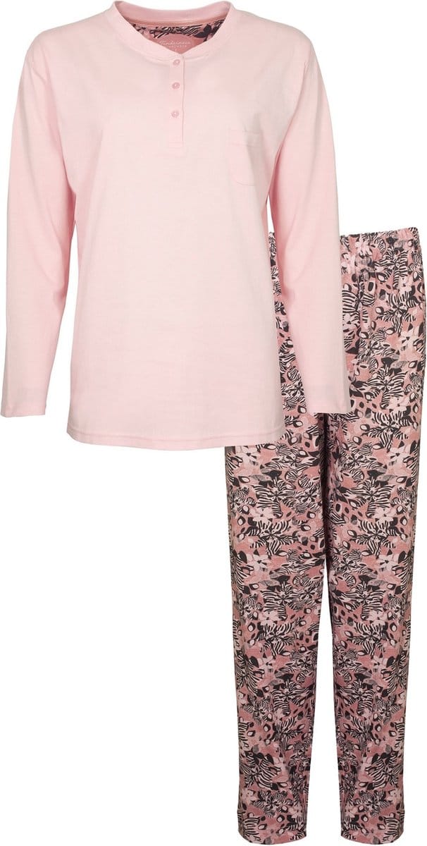 Tenderness Dames Pyjama - Katoen - Polo Sluiting - Zacht Roze - Maat XL
