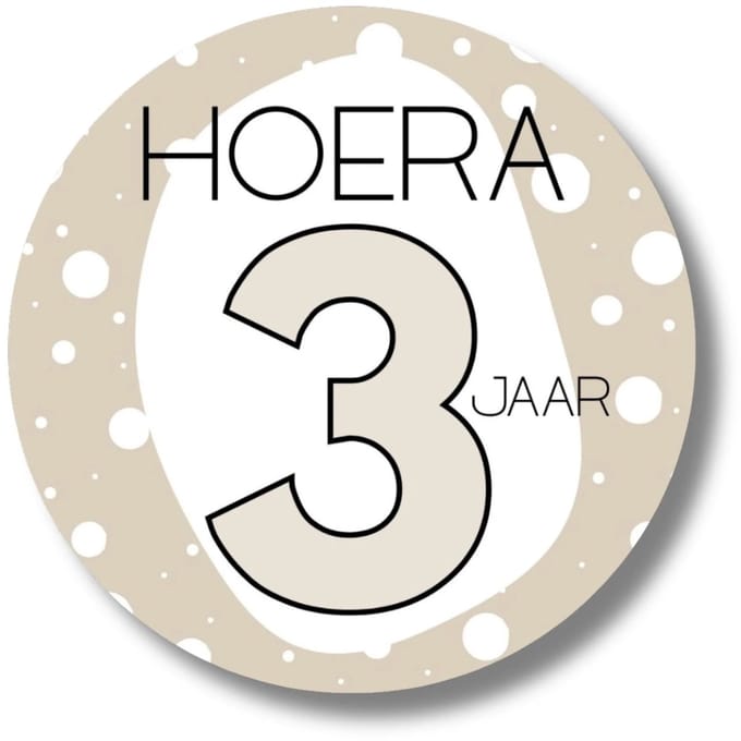 Sticker 3 jaar verjaardag | Stickervel 20 stuks | Beige feeststickers kind
