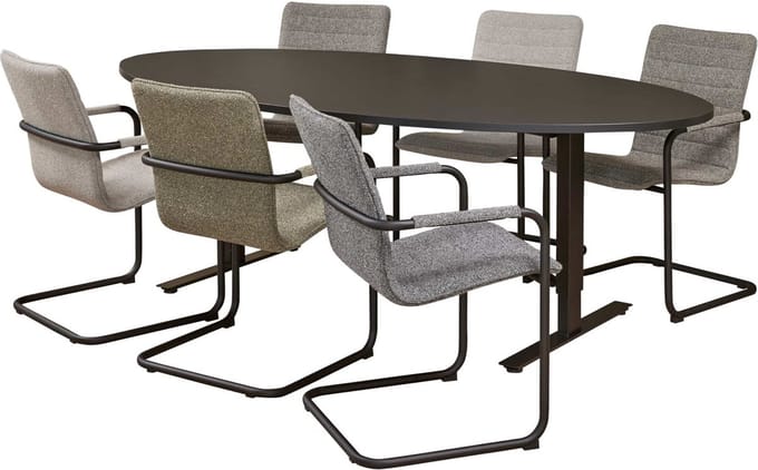 Vergadertafel Teez ellips 220x110cm frame Wit (RAL9010) blad Robson Eiken
