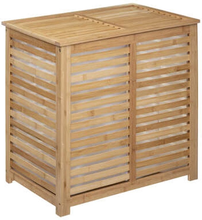 5Five Wasmand Bamboe - Dubbele bak - 2x 50 liter compartiment - 58 x 40 x 60 cm - met deksel