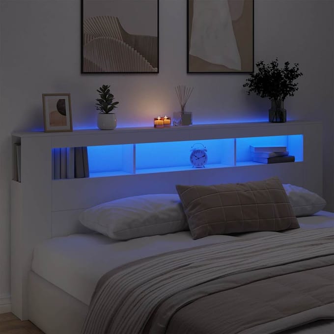 vidaXL - Hoofdeinde - met - LED - 220x18,5x103,5 - cm - bewerkt - hout - wit