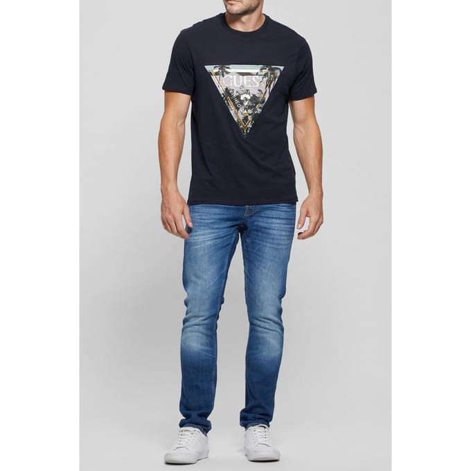 GUESS Ss Bsc  Embosse Smart Blue Taglia: S | Magliette basic Outlet | Uomo | Blu