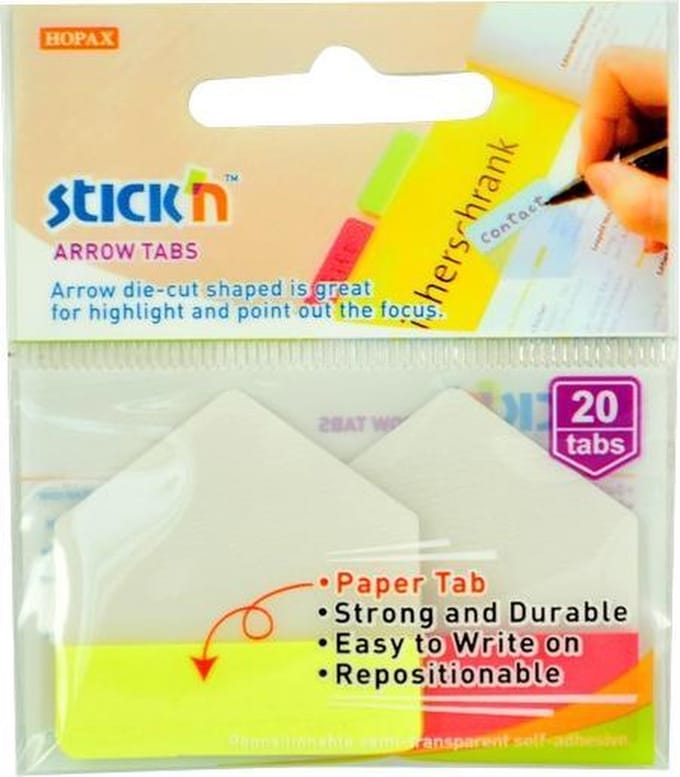 Stick'n Bladwijzer - Index tab - Pijl vorm - 38x38mm, geel/rood, 2x10 tabs