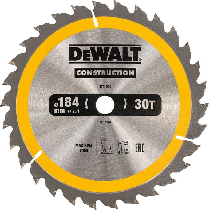 DeWalt Construction - Cirkelzaagblad - 184mm - 30T - Houtbewerking