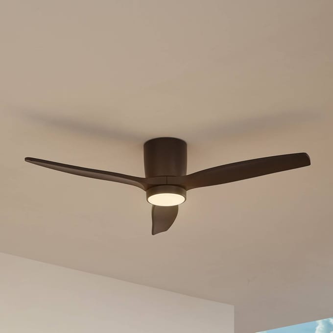 Lucande LED plafondventilator Sorin, zwart, DC, stil, IP44
