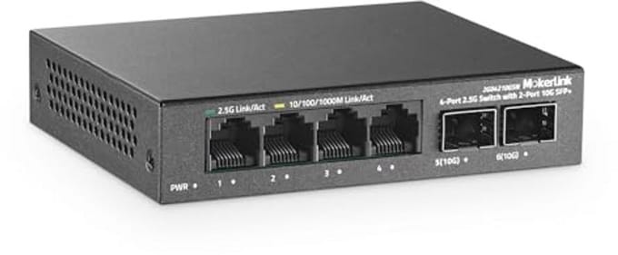 4-poorts 2.5G ethernet switch met 2x10G SFP+ slot - Fanless en compact
