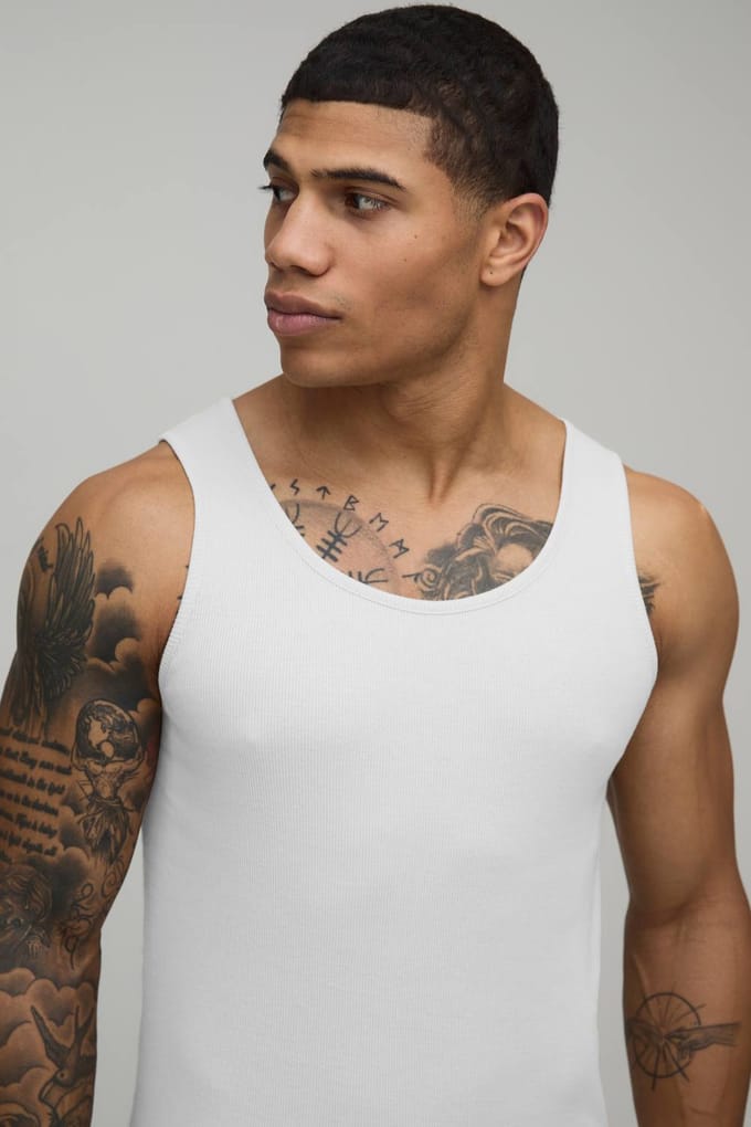 Essential Muscle Fit Ribbed Vest | White | Size XS