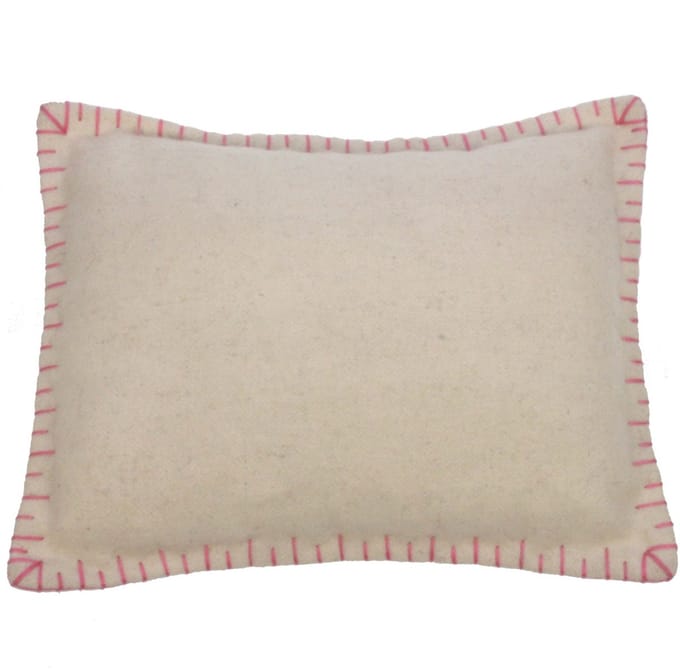 Kussen wit roze rand, vilt incl. vulling 25x5x20cm