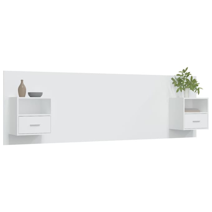 vidaXL - Hoofdbord - met - kastjes - bewerkt - hout - wit