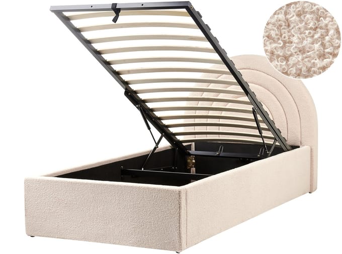 ANET - Bed met opbergruimte - Beige - 90 x 200 cm - Bouclé