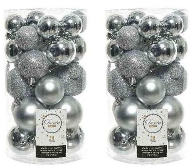 Decoris kerstballen - 60x st - zilver - 4-5-6 cm - kunststof - kerstversiering