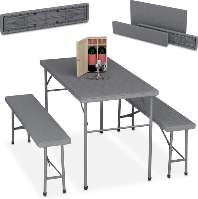 biertafel set 3-delig - kunststof - metaal - bierbanken - inklapbaar - grijs