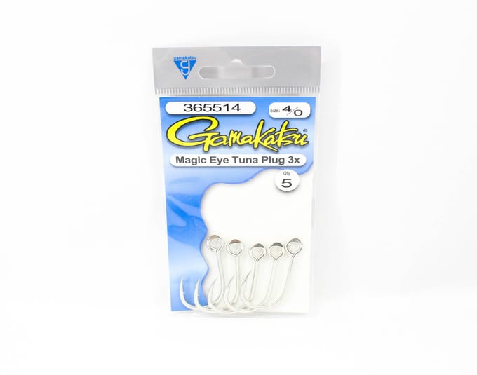 Gamakatsu 365514 Tonijnplug Magic Eye Hook 3X Maat 4/0, 5 per verpakking (3076) white
