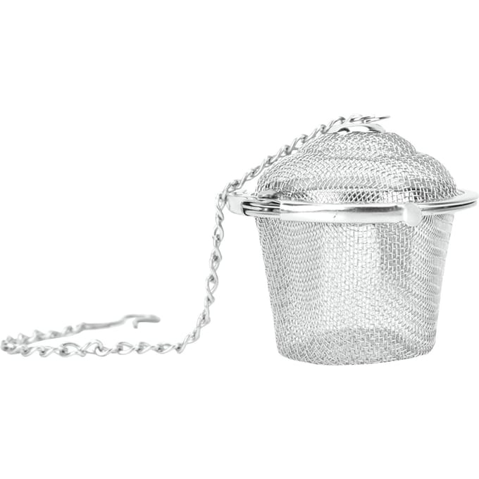 RVS theezeefje met gaasbol, kruidenfilter en soepfilter met ketting(S) Small white