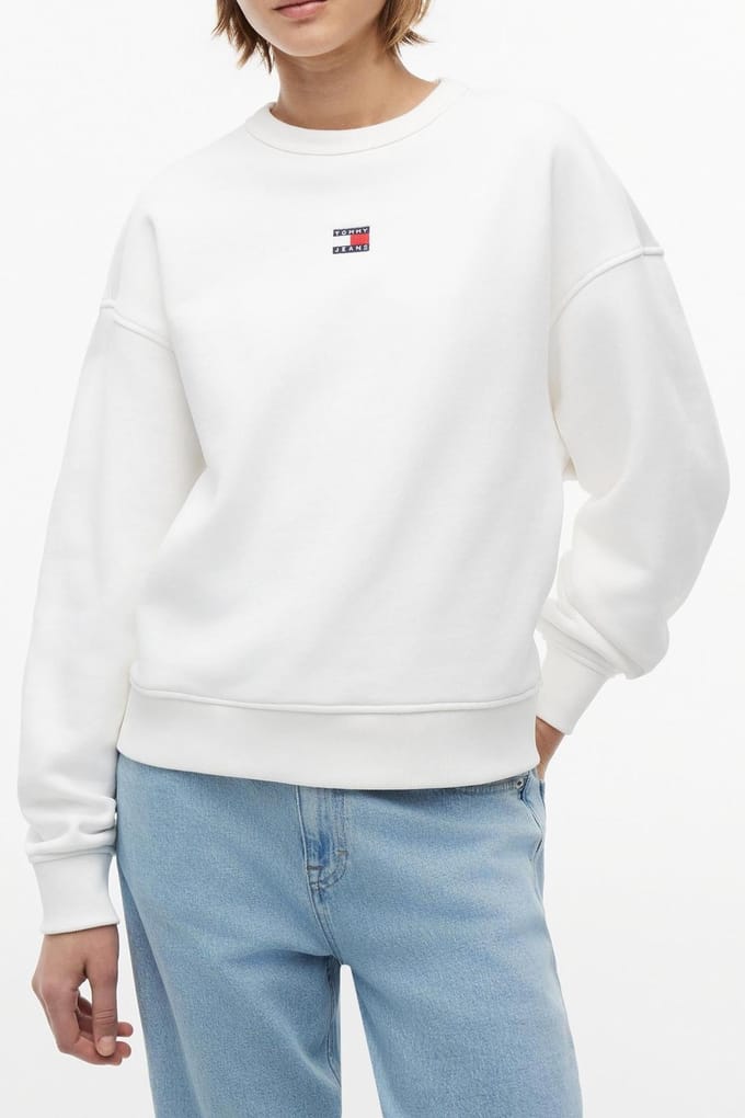 Tommy Hilfiger Boxy Badge Crew Ecru Größe: S | Longsleeves Outlet | Damen | Braun