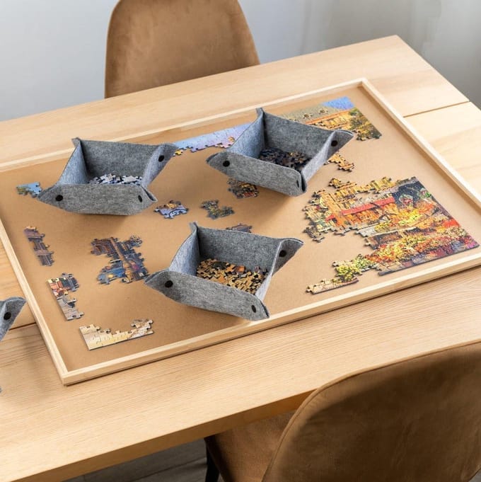 Puzzel Sorteerbakjes - Opbergbakken - Puzzelstukjes Sorteren - Zachte Vilten Binnenkant - 6 Stuks - Wit