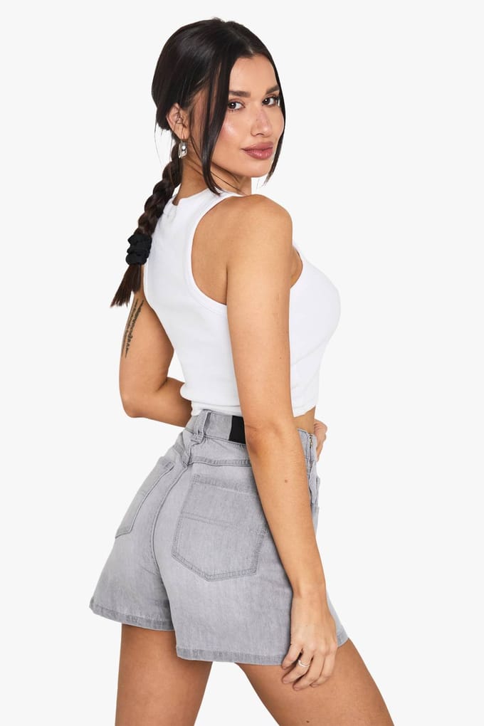 boohoo Dames Hoge Denim Skort | Grijs | Maat: 36