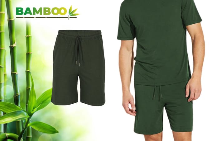 Bamboe Pyjama Short Heren - Groen - Maat M - Korte Pyamabroek Heren - Pyama Heren Volwassenen