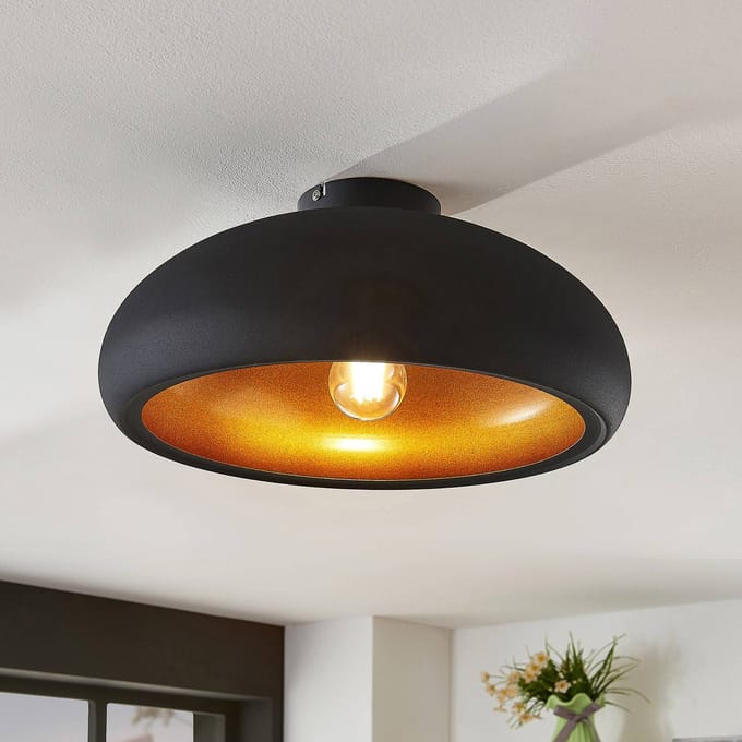 Lindby - plafondlamp - 1licht - Metaal - H: 17.4 cm - E27 - zwart, goud