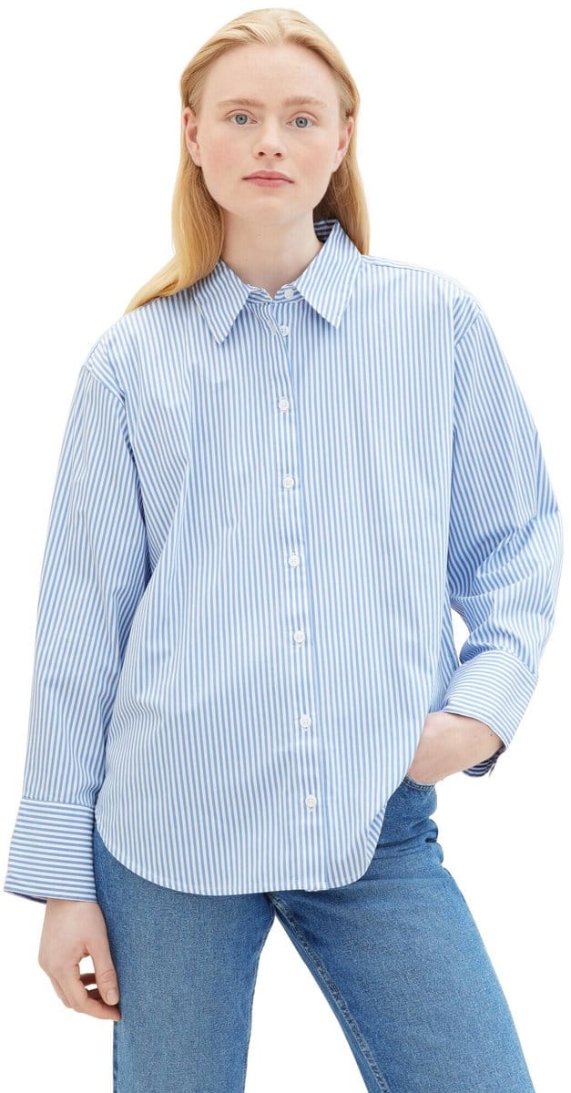 Tom Tailor Denim - Losvallend overhemd met strepen - Maat M - blue white strripe