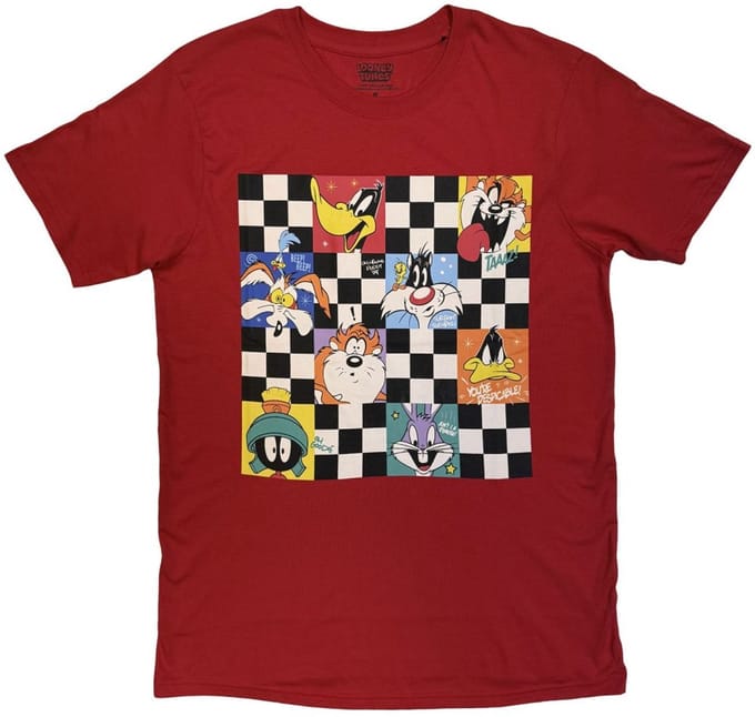 Looney Tunes - Checkered Characters Heren Tshirt - L - Rood