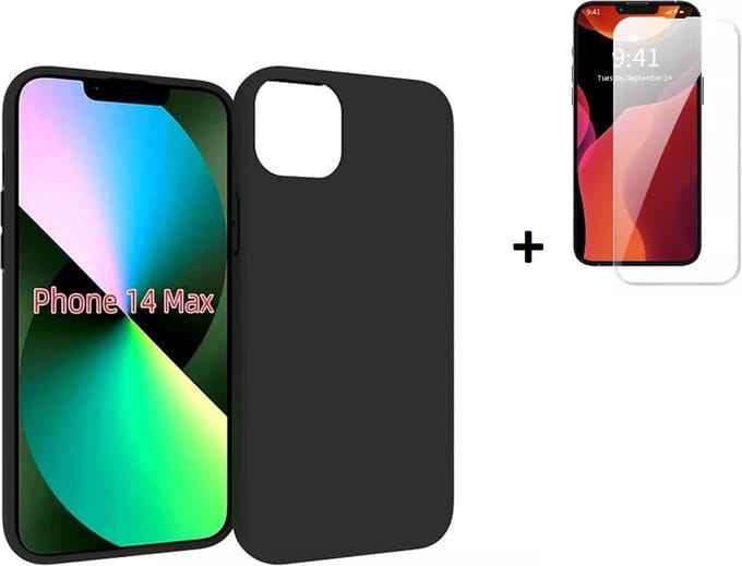 MoDo hoesje Geschikt voor iPhone 14 Plus - Siliconen Back Cover - Zwart met screenprotector
