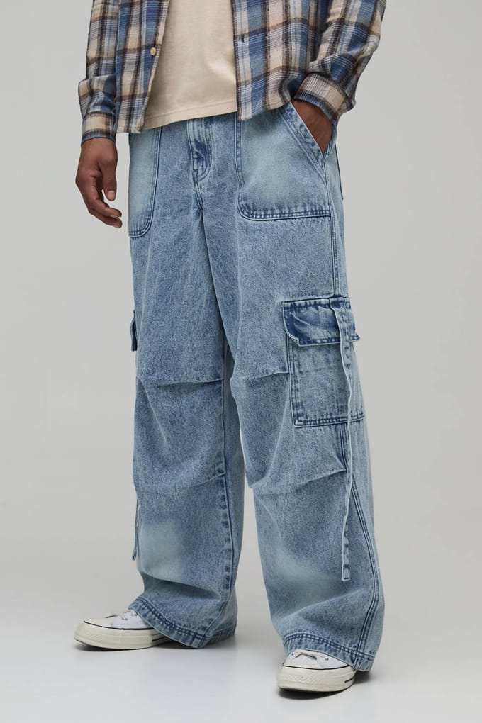 Gewassen Cargo Baggy Fit Jeans | Stonewash | Size 28R