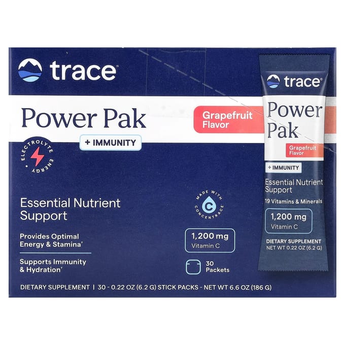 Trace, Boost d'Endurance Électrolytique, PowerPak + Immunité, Saveur Pamplemousse, 30 Sachets, 0,23 oz (6,4 g) Chaque