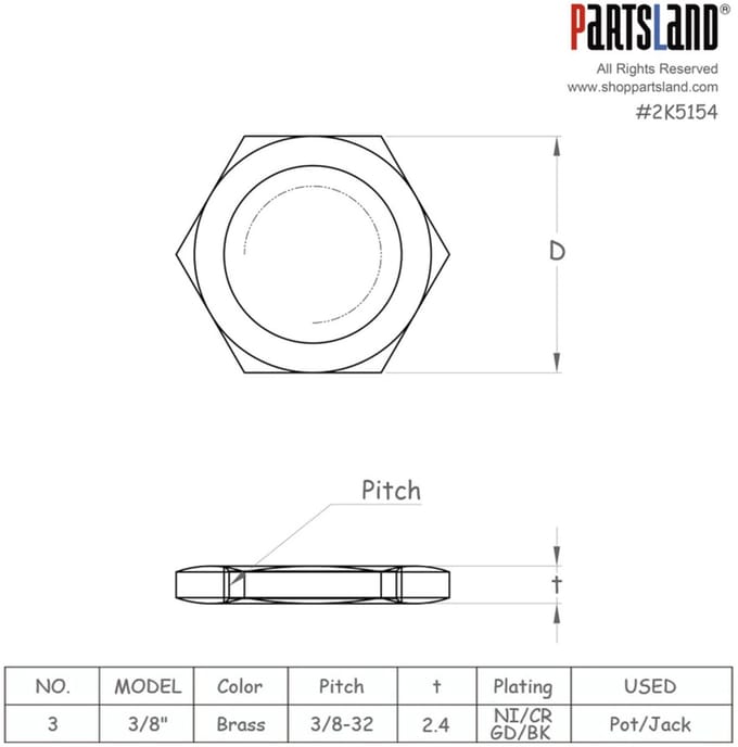 WSC Partsland Mutter 3/8" Nickel 6er Pack - Gitaaronderdeel