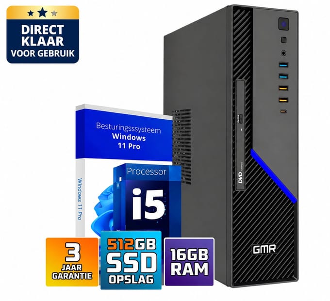 Office PC Intel Core i5 | 16GB RAM | 512GB SSD | Windows 11 Pro | WiFi & Bluetooth | Zakelijke Computer | Werkcomputer | Thuiswerk PC | Desktop Computer | Plug & Play | Klaar voor Gebruik | DVD-RW | Office Geschikt | Studie PC | 3 Jaar Garantie