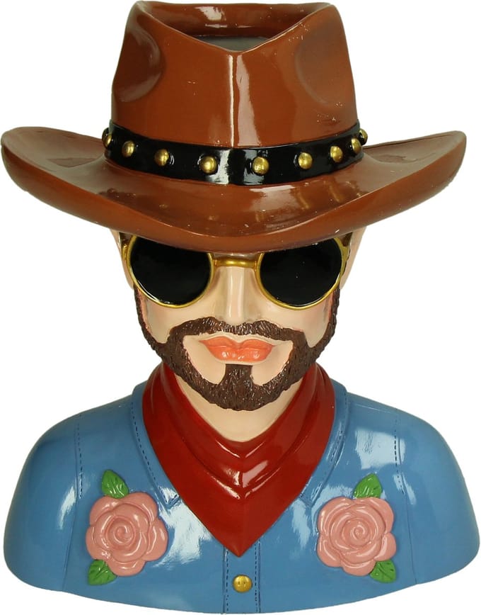 Vaas Cowboy Hoed Bruin Blauw Polyresin 24x21x27cm