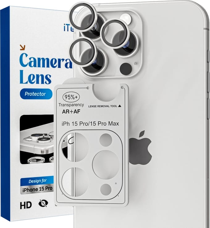 Wit Silver Camera ScreenProtector - Geschikt voor iPhone 15 Pro/15 Pro Max - 9H Bescherming