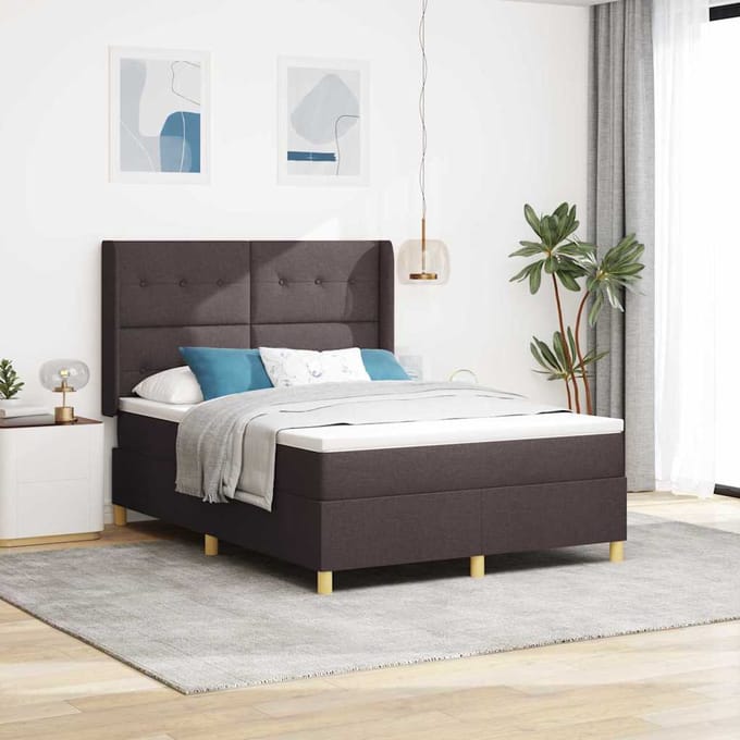 vidaXL - Boxspring - bed - met - LED-stripverlichting - Bruin - 160 - x - 200 - cm - Stof