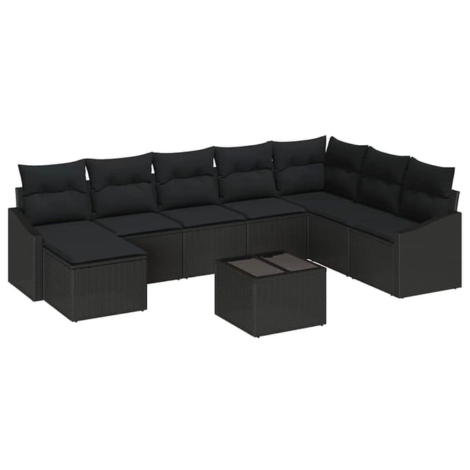 vidaXL - Bankstel - 9 - st - Zwart - poly - rattan