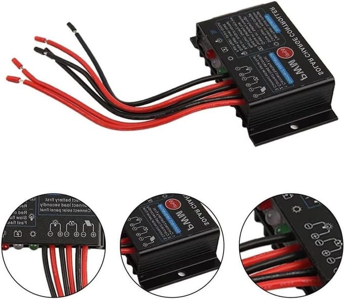 Solar Laadregelaar - Batterij Controller - Energie Beheer - IP68 Waterdicht - 10A 12V 24V - Zwart