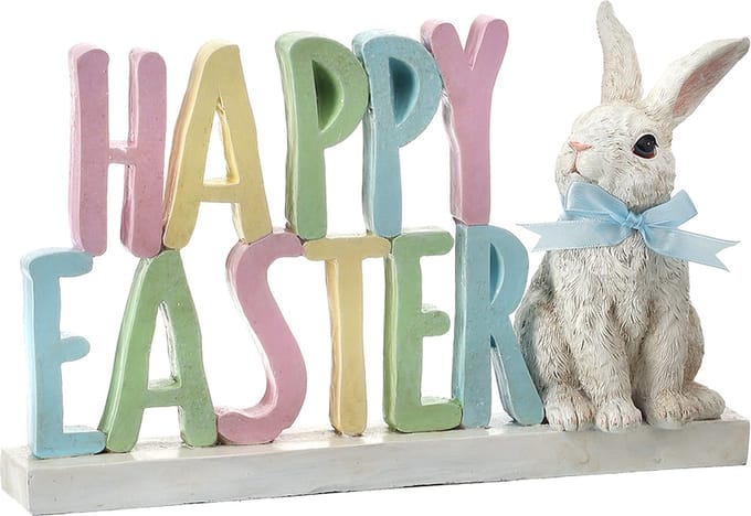 Viv! Christmas Paasdecoratie - 'Happy Easter' met Paashaas - pasen - pastel - 27cm