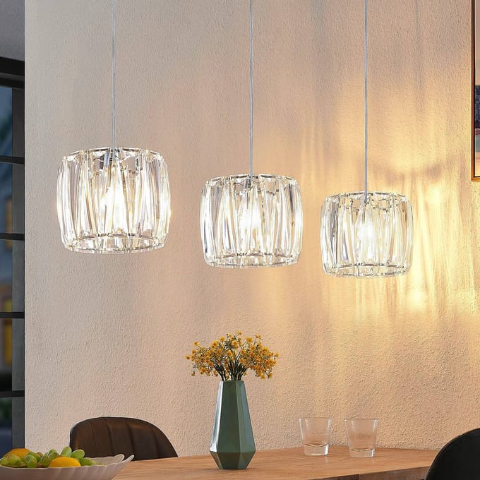 Lindby - hanglamp - 3lichts - Acryl, metaal - H: 20 cm - E14 - transparant, chroom